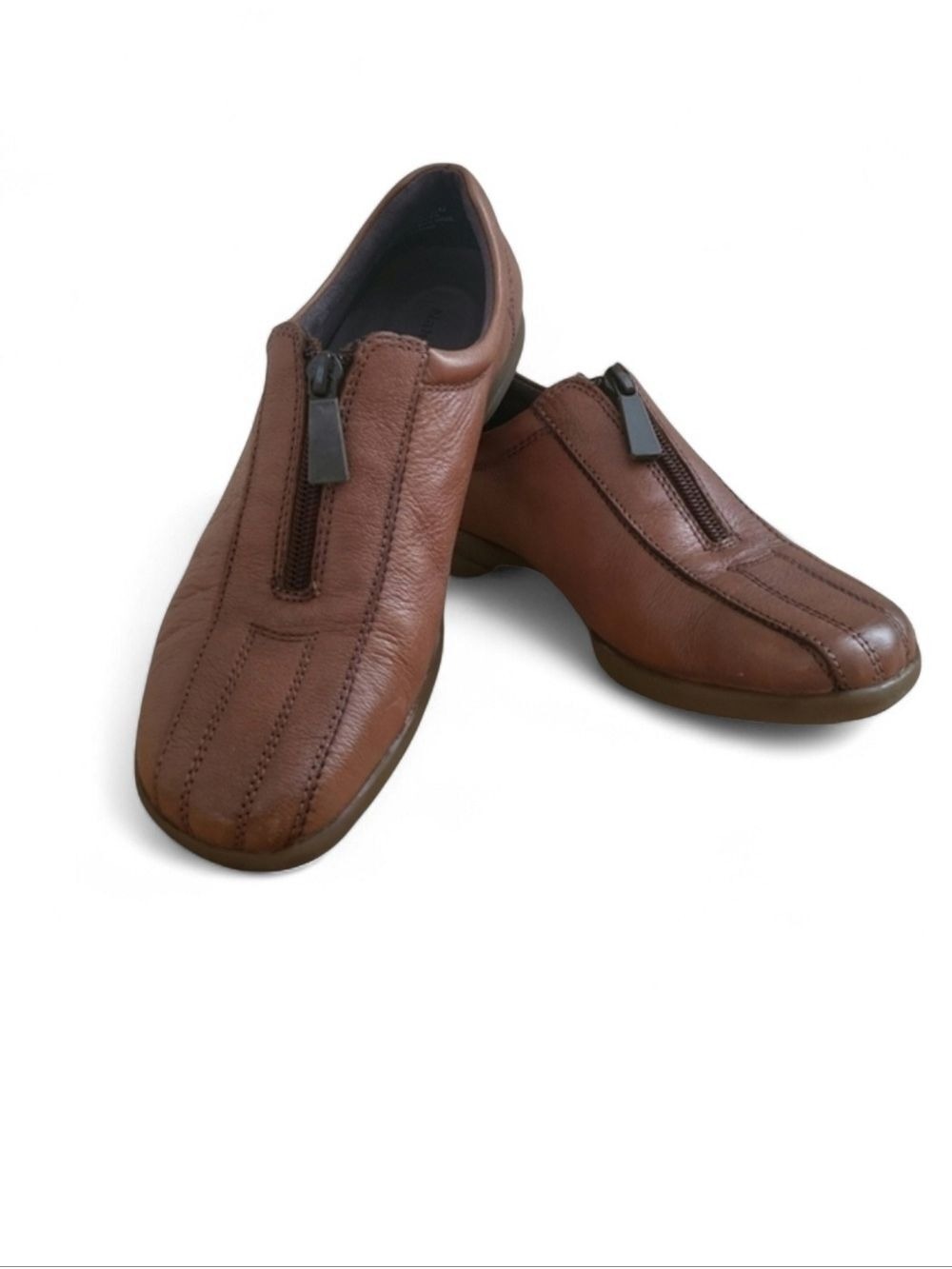 Naturalizer Sugar Saddle Tan Leather Zip Slip-On Flats 6.5